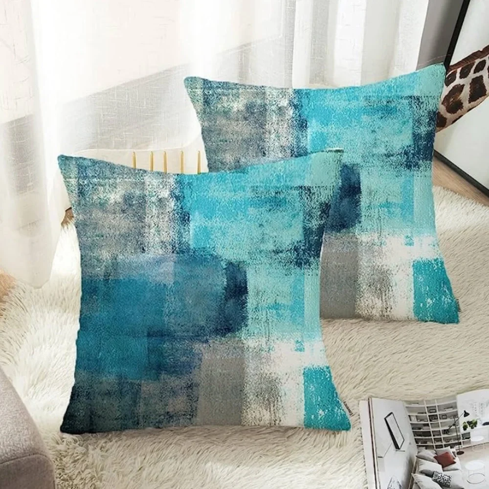 Turquoise Abstract Design Decorative Pillow Covers Set of 2 18”